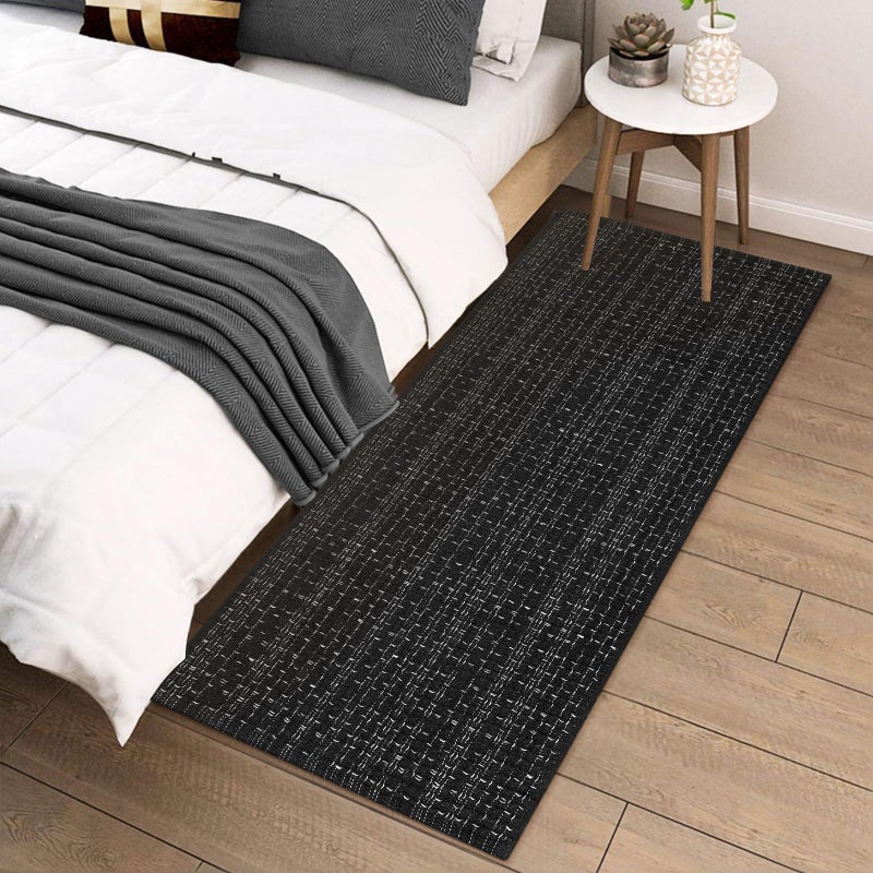 Seavish Black Laundry Room Rug, 2'x4.2' Chindi Rug, Low Pile Cotton Woven Decorative Bohemian Hallway Throw Runner Rugm Small Area Rug for Bedroom Kitchen Sink Bathroom - Image 2